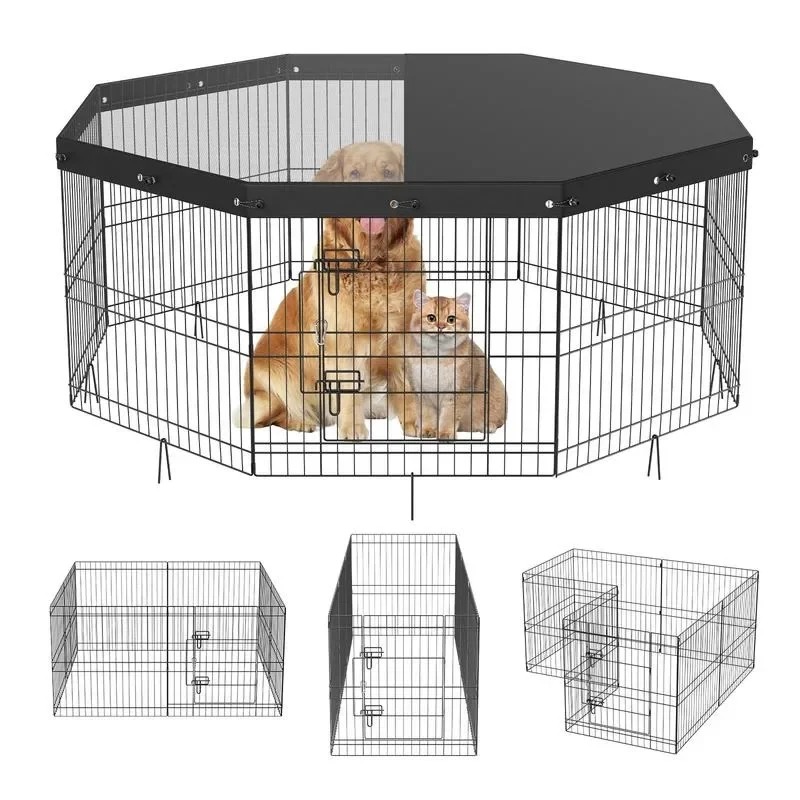Outdoor Camping Dog Fence - Dog Playpen, 8 Panels Foldable Metal