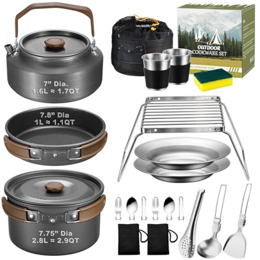 Outdoor Camping Kettle - Camping cookware mess kit for outdoor