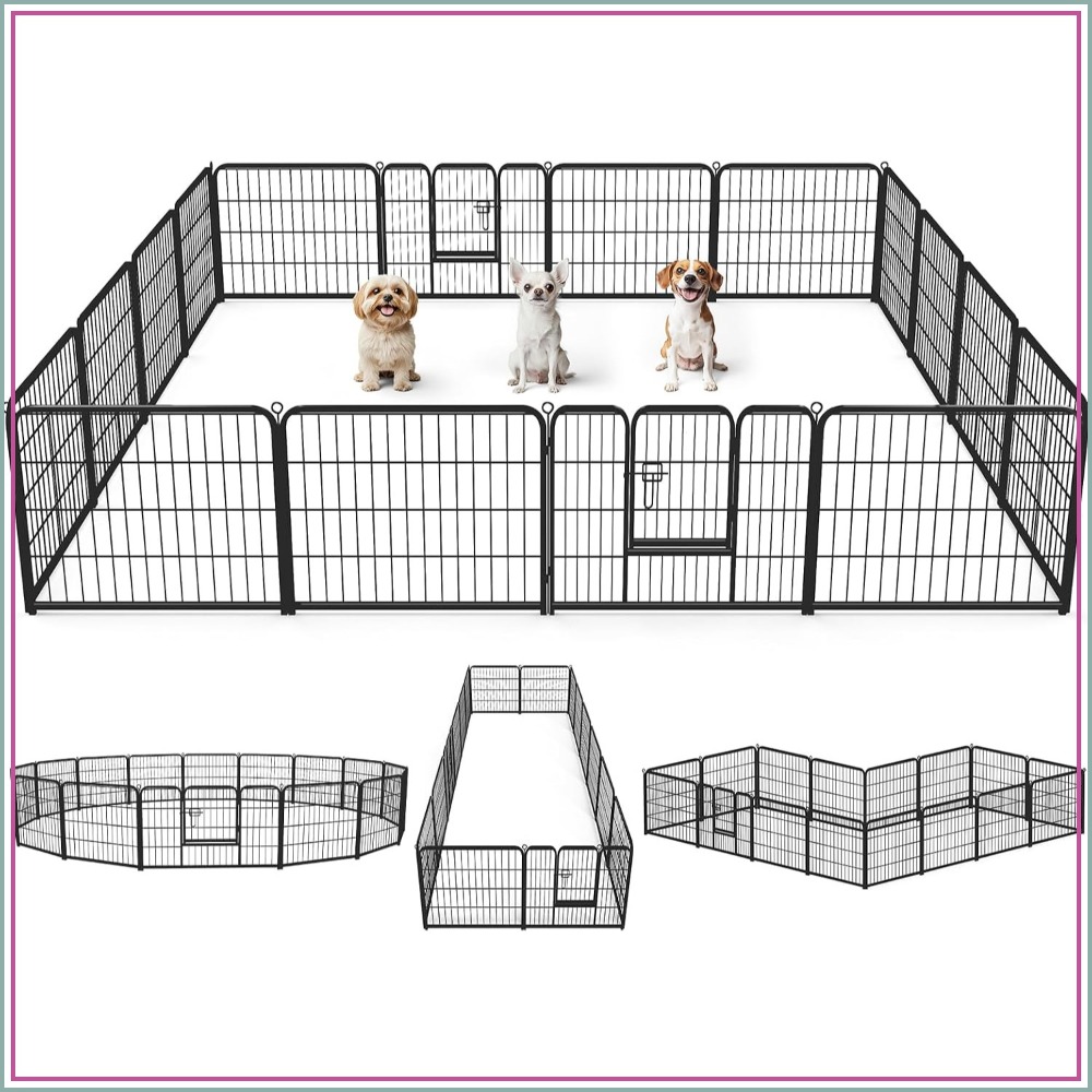 Outdoor Camping Dog Fence - Metal 24 Inch 16 Panels Foldable