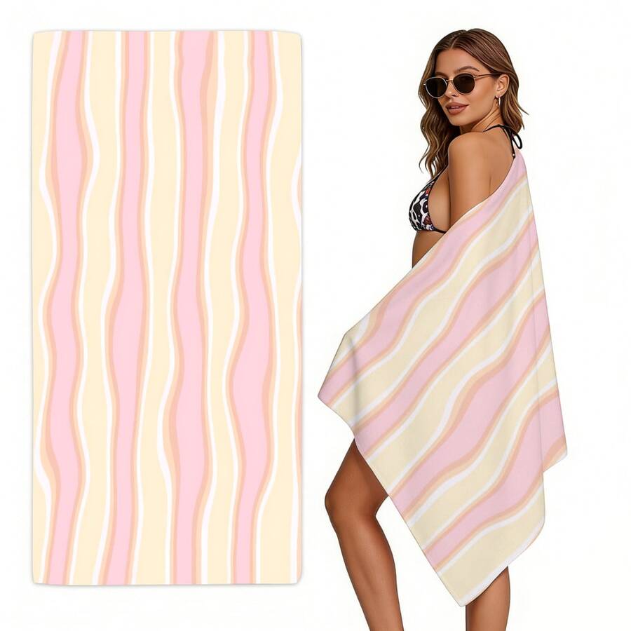 Camp Towel Microfiber - Microfiber Beach Towels Vertical Wavy Stripes