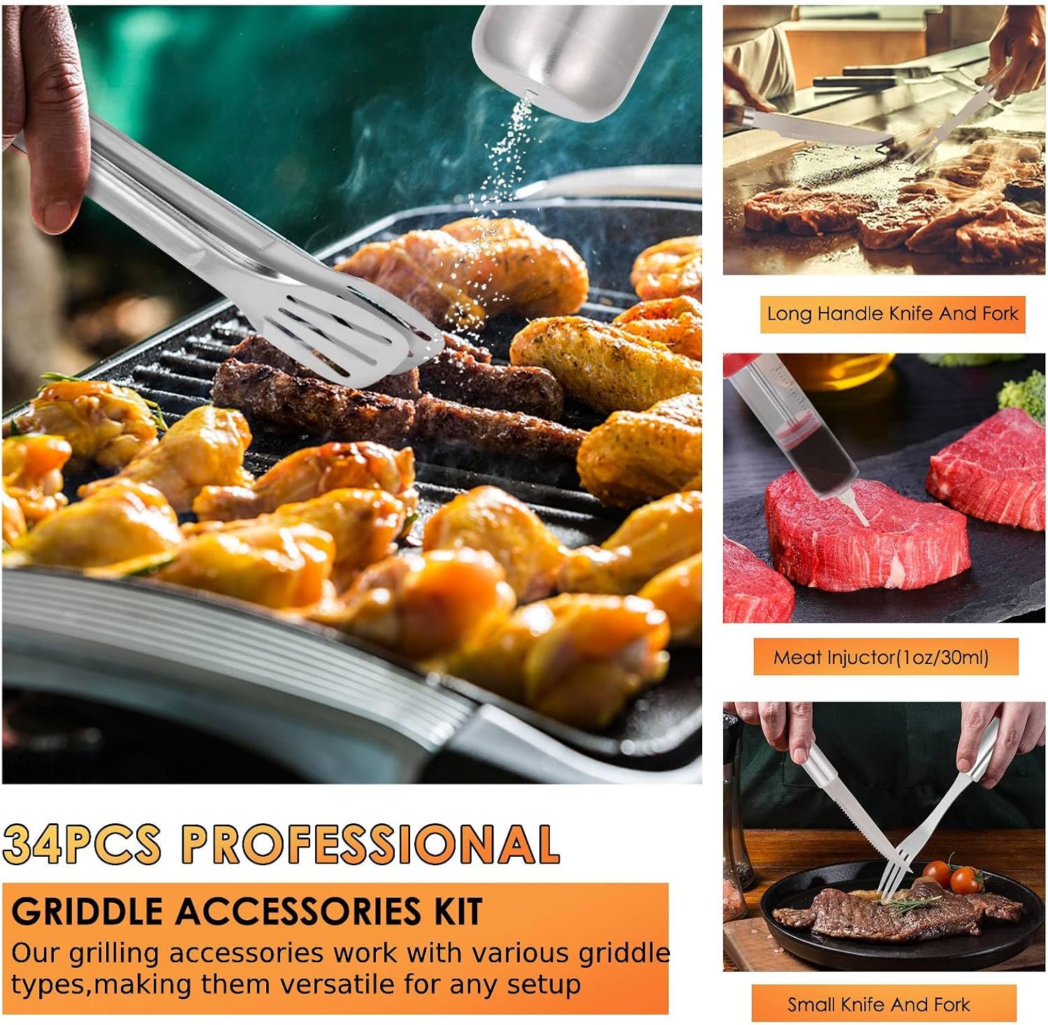 34Pcs BBQ Grilling Tools Set,  - Outdoor Camping Tools recensione e prezzo